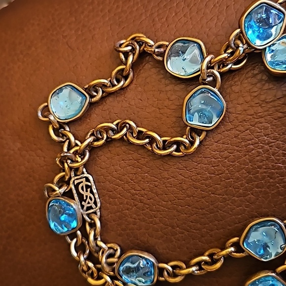 YVES SAINT LAURENT 1980s Long Rollo Chain Icy Blue Crystal Station Necklace - Picture 3 of 7